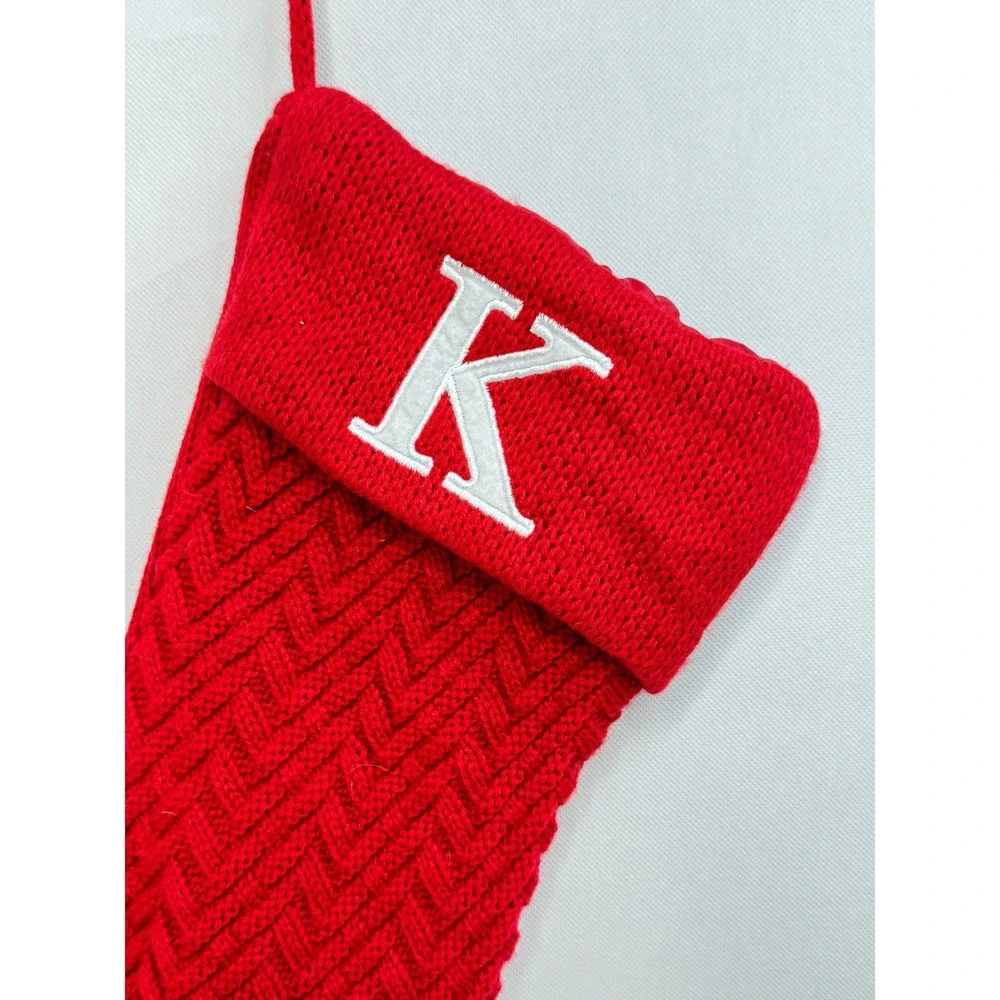 Holiday Time‎ Red Knit Christmas Stocking K Monogram 18